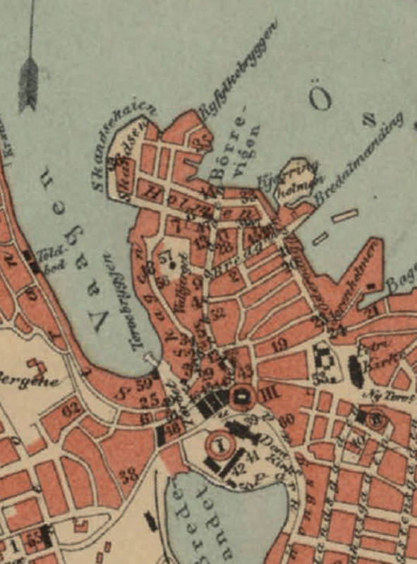 historisk kart over sentrumshalvøya