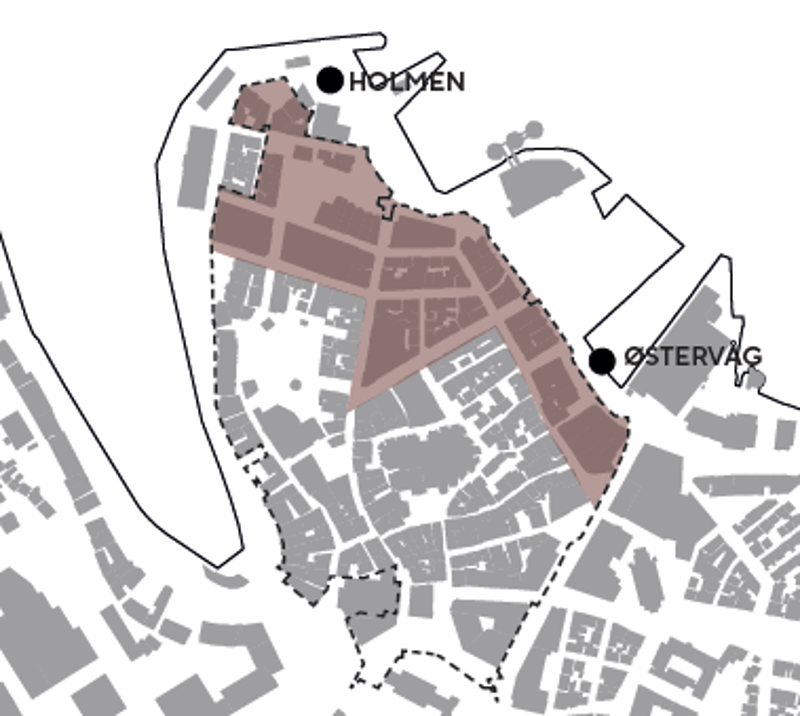 Kart over Gatenett mot Holmen og Østervåg