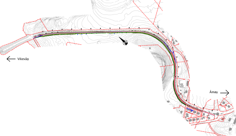 Kartutsnitt med markeringer Vestre Åmøy, gang og sykkelsti