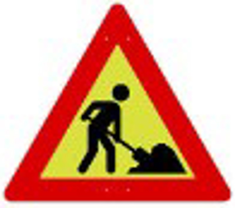 Skilt som viser veiarbeid